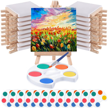 Crtiin Watercolor Paint Sets Mini Paint Set 4x4 Small Painting Canvas with Easel Paints Brush Set Art Party Favors and Watercolo