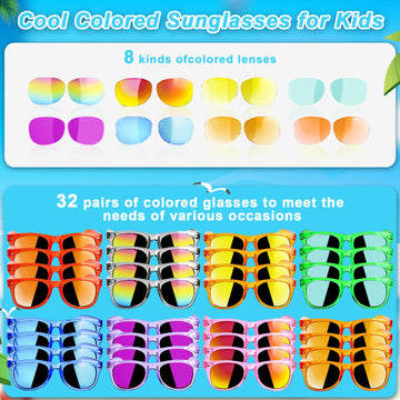 Kids Sunglasses Bulk Party Favors - 32 Packs Boys Girls Sunglasses For Kids Age 3-8 With Uv 400 Protection, Neon Sunglasses For Kids Party
