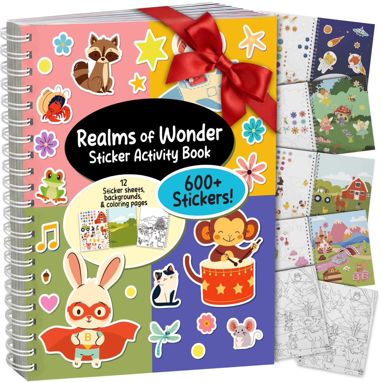 ArtCreativity Sticker Activity Book for Girls - 600+ Stickers, 12 Creative Scenes & Coloring Pages - Screen-Free Travel Activity