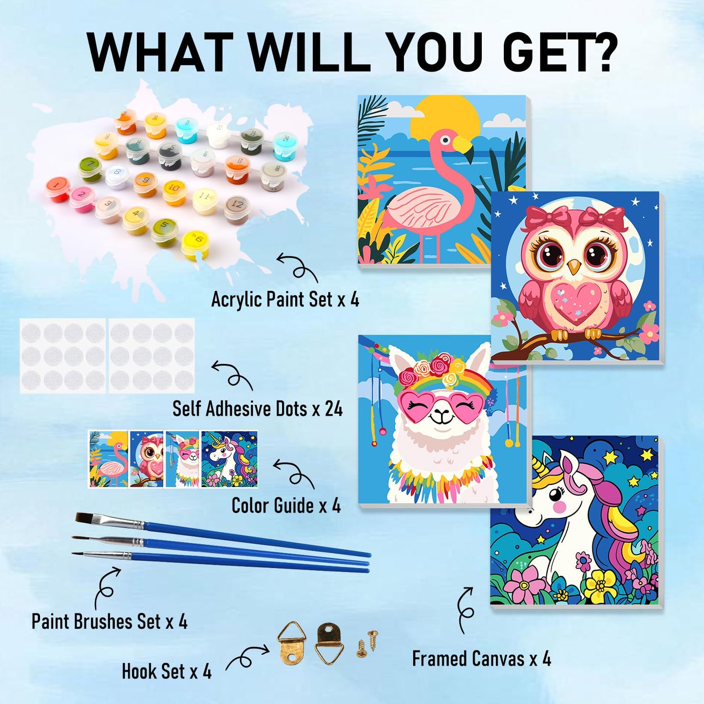 HEIBAGO 4 Pack Framed Paint by Number for Kids,Cute Animals Paint by Numbers for Beginners, Paint by Numbers kit for Kids, DIY A