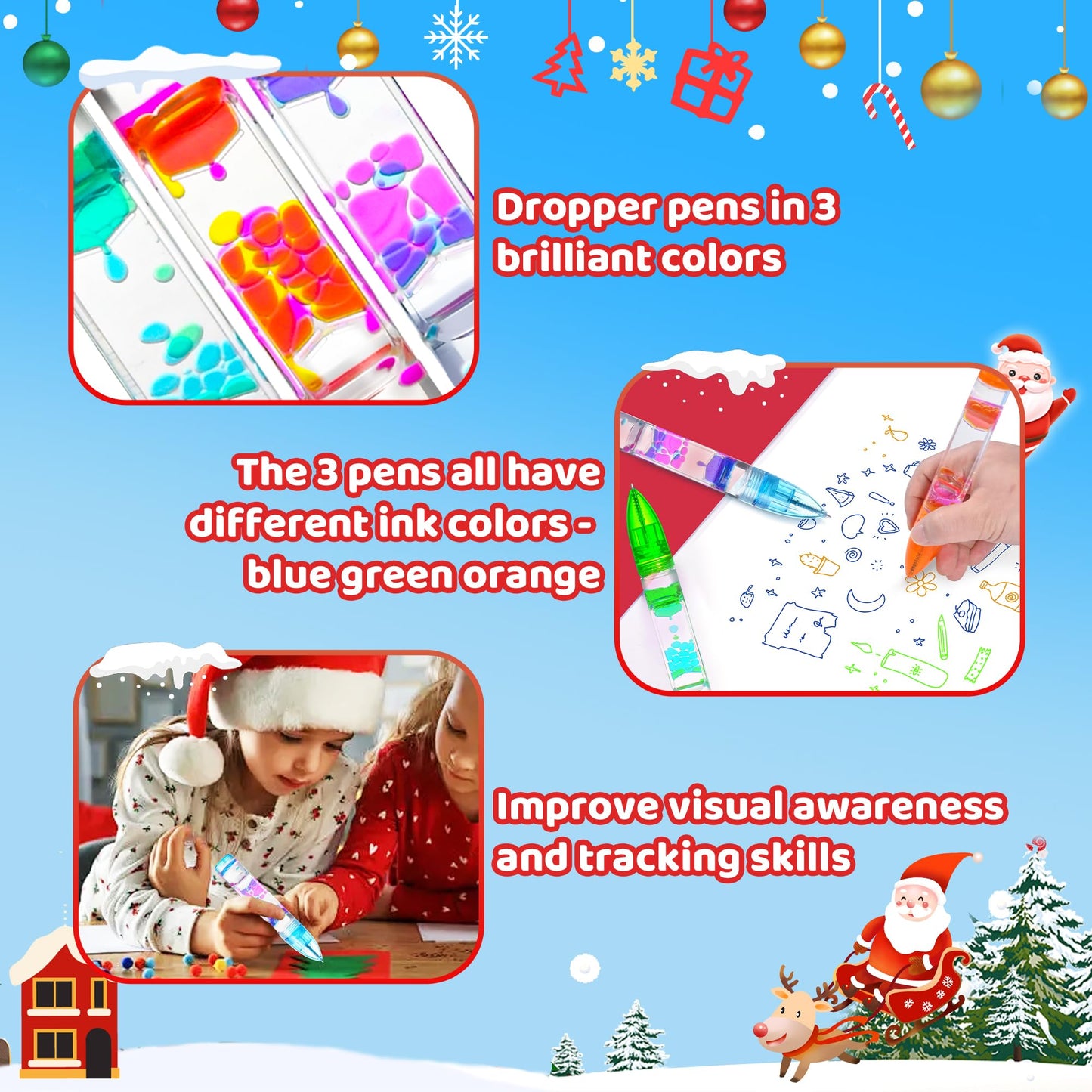 Liquid Pens Christmas Stocking Stuffers For Kids, Fun Cool Pens Travel Essential Toy Autism Adhd Anxiety Calm Down Item Quiet Fi