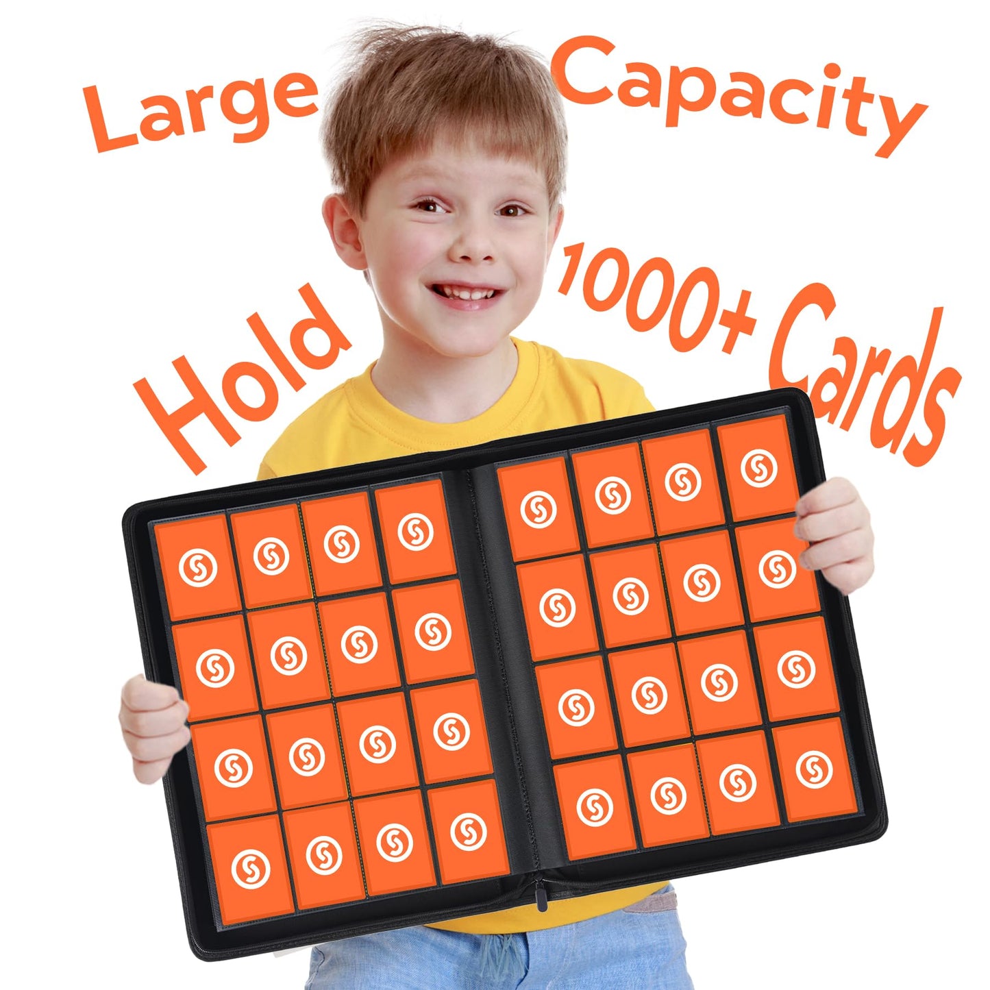 1000+ Pockets Trading Card Binder  enhanced 16 Pocket Card Binder  Ringless Side Loading Collection Album Holder Folders for MTG  TCG  Game Cards & Sports Cards (Orange)