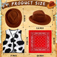 18 Pcs Kids Western Costume Set Include 6 Western Cowboy Felt Hat With 6 Bandanna 6 Cow Vest Tops For Boys Girls Halloween (Brown)
