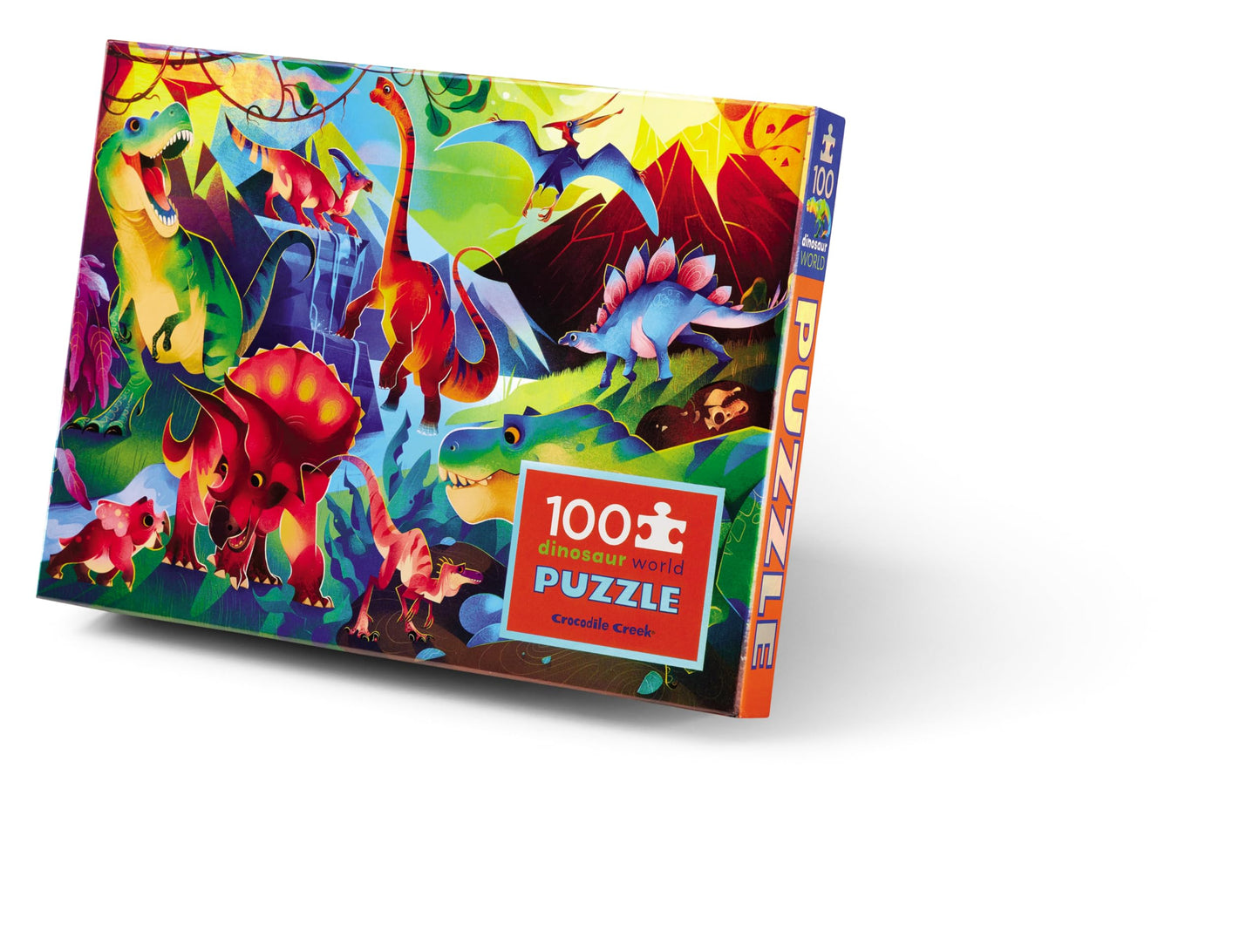 Crocodile Creek 100-Piece Jigsaw Puzzle For Kids Ages 5 And Up - Fun And Educational Table Or Floor Holographic Foil Puzzle - Heavy-Duty Box For Storage - Dinosaur World - 24' X 18' Finished