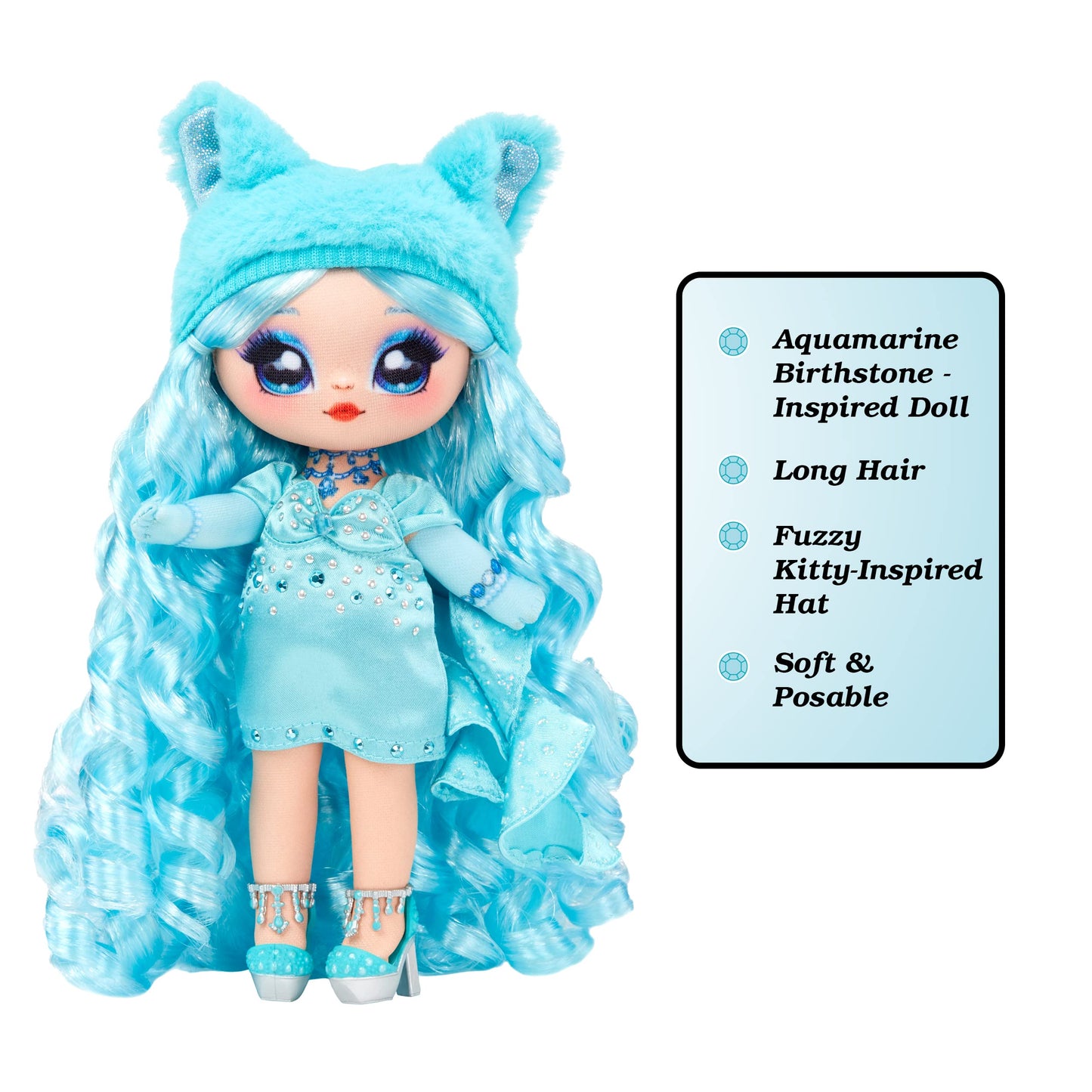 Na! Na! Na! Surprise Sweetest Gems™ 7.5 Marina Tealstone Doll with Blue Hair, Charmeuse Dress - Perfect Gift for Ages 5+