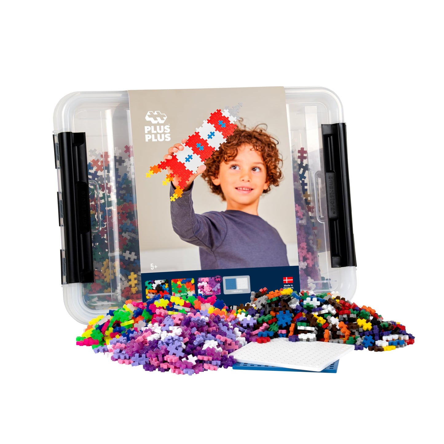 Plus-Plus - 2,400 Pieces In Storage Tub - Basic, Neon & Glitter Mix W/ 2 Baseplates - Construction Building Stem/Steam Toy, Kids
