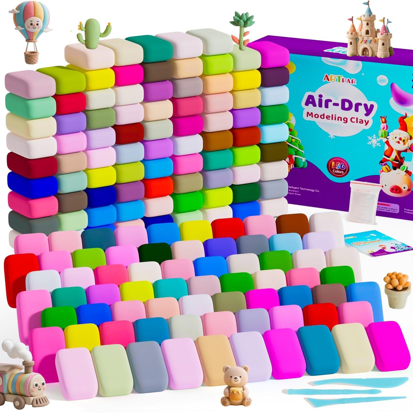 ARTPAR Air Dry Clay 156 Colors,Modeling Magic Clay for Kids Bulk Kit, Soft & Non Sticky,Non-Toxic Art and Crafts Supplies for Cl