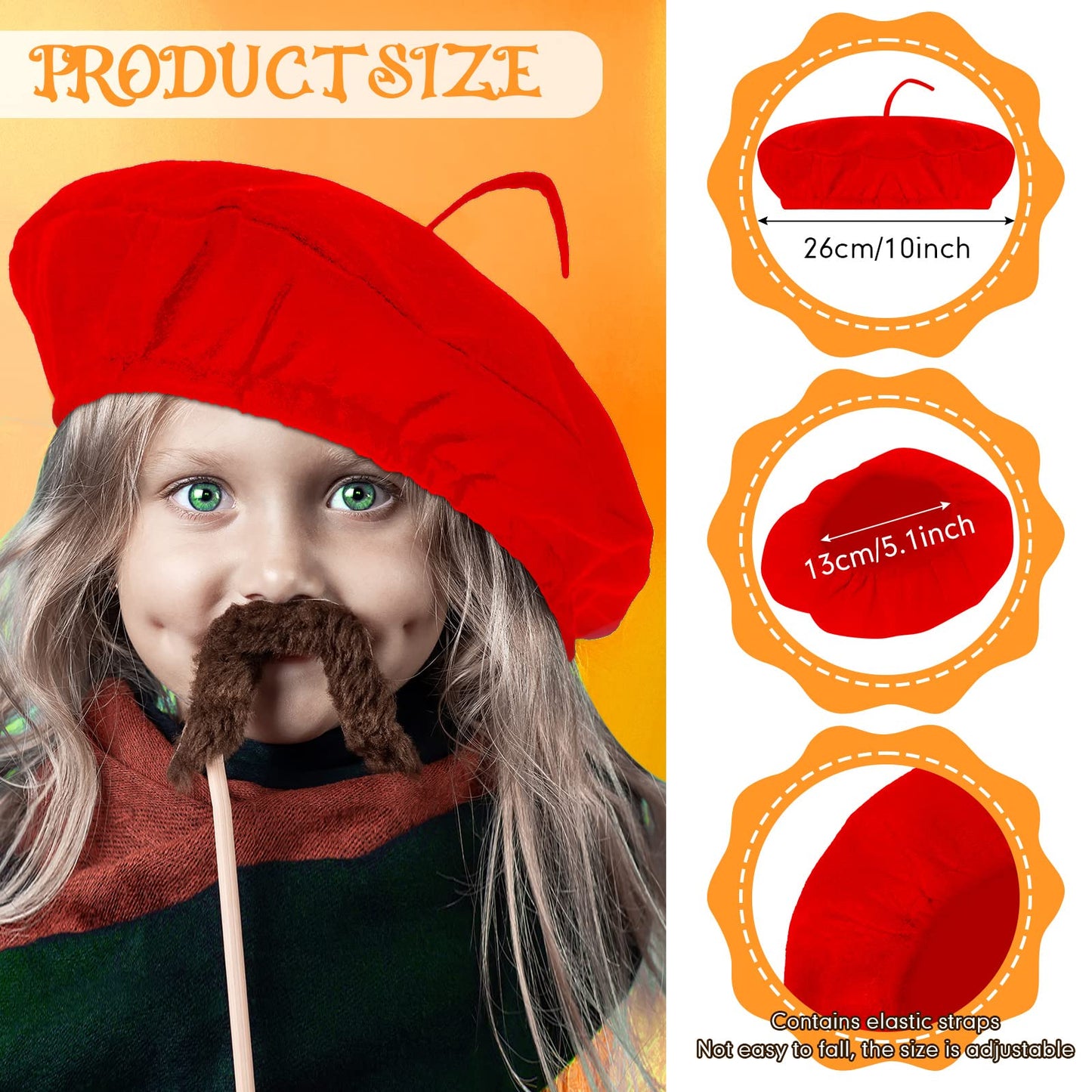 Laumoi 20 Pcs Halloween Party Berets for Kids French Beret Bulk Hat Artist Beanie with Color Neck Scarf for Cosplay Decorate(Bri