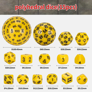 CiaraQ DND Polyhedral Dice Set (15pcs) D4-D100 Game Dice with Dice Bag for Dungeons and Dragons Role Playing Table Games (Yellow