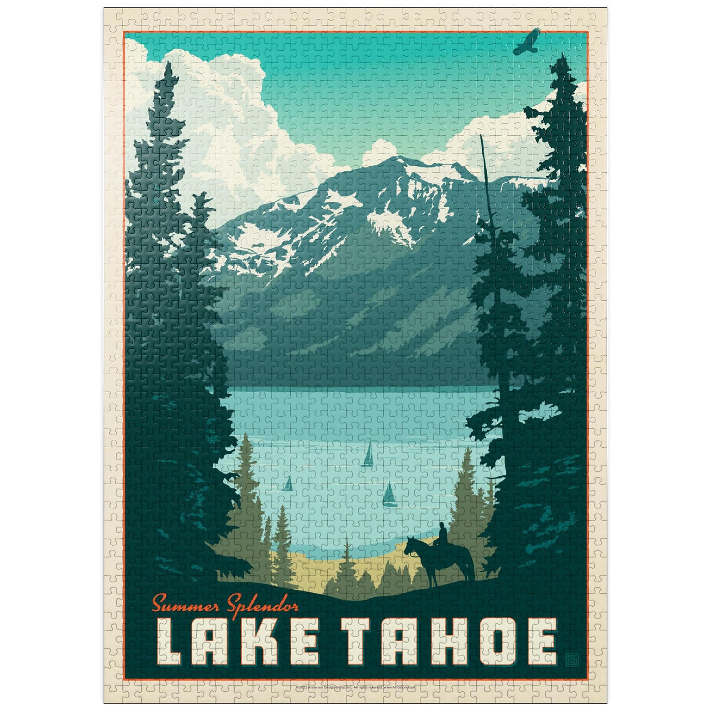MyPuzzle Lake Tahoe: Tahoe Summer  Vintage Poster - enhanced 1000 Piece Jigsaw Puzzle for mature-themeds