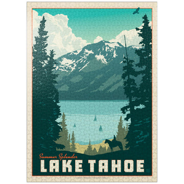 MyPuzzle Lake Tahoe: Tahoe Summer  Vintage Poster - enhanced 1000 Piece Jigsaw Puzzle for mature-themeds