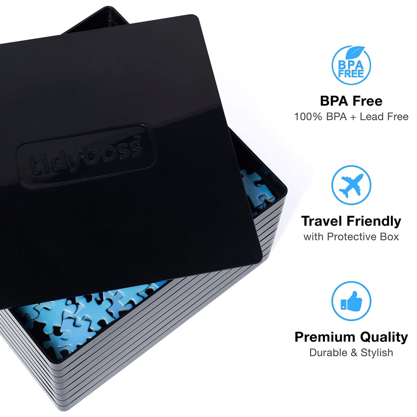 8 Puzzle Sorting Trays With Lid 8'' X 8'' - Jigsaw Puzzle Accessories Black Background Makes Pieces Stand Out To Better Sort Pat