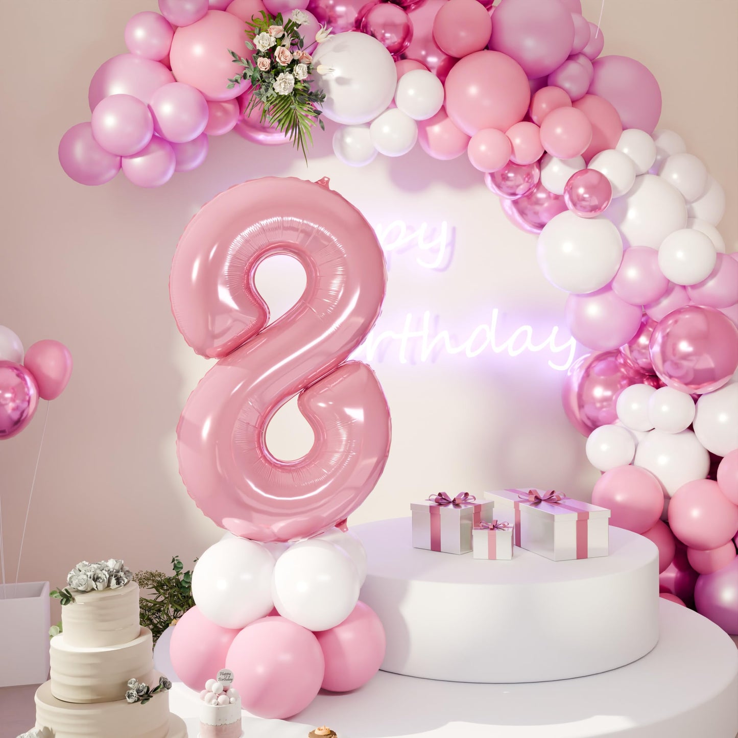 Rainbowq Party 8 Balloon Number 40 Inch For Boy Or Girl Big Pink 0-9 Foil Mylar Large 8 Number Balloon Happy 8Th Birthday Party