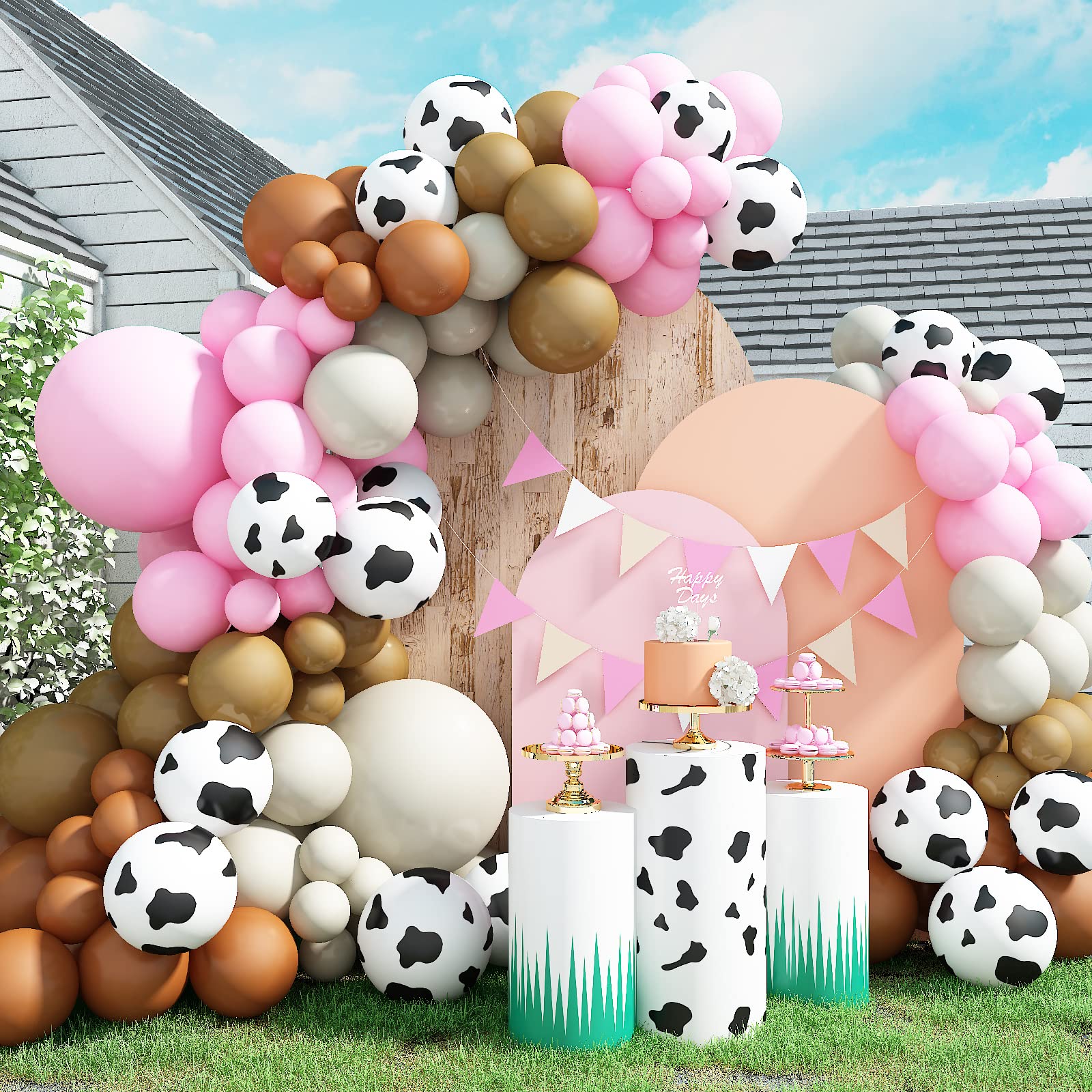 121 Pcs Cow Print Balloon Arch Kit, Pink Nude Brown Tan Apricot Cow Balloon Arch Garland Kit Different Sizes, Balloons Garland K