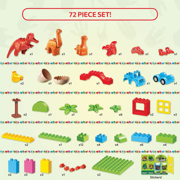 Toyvelt Dinosaur Blocks Toy 72 Piece Jurassic Era, Children'S Dinosaur Blocks, Dinosaur Blocks For Kids 3-5, Dino Building Block
