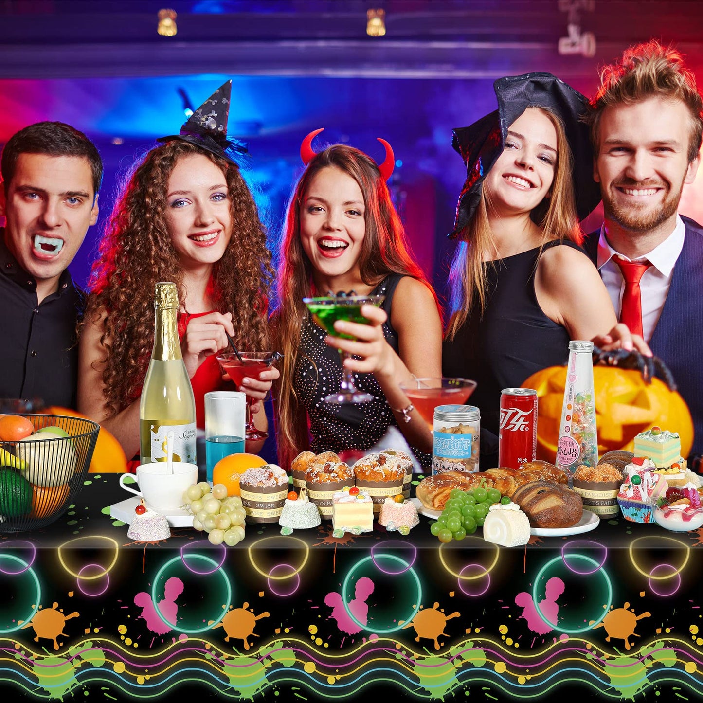 Tatuo 3 Pcs Neon Table Cloths 54 x 108 Glow in The Dark Table Cloths Plastic Neon Tablecloths Disposable Colorful Glow Party