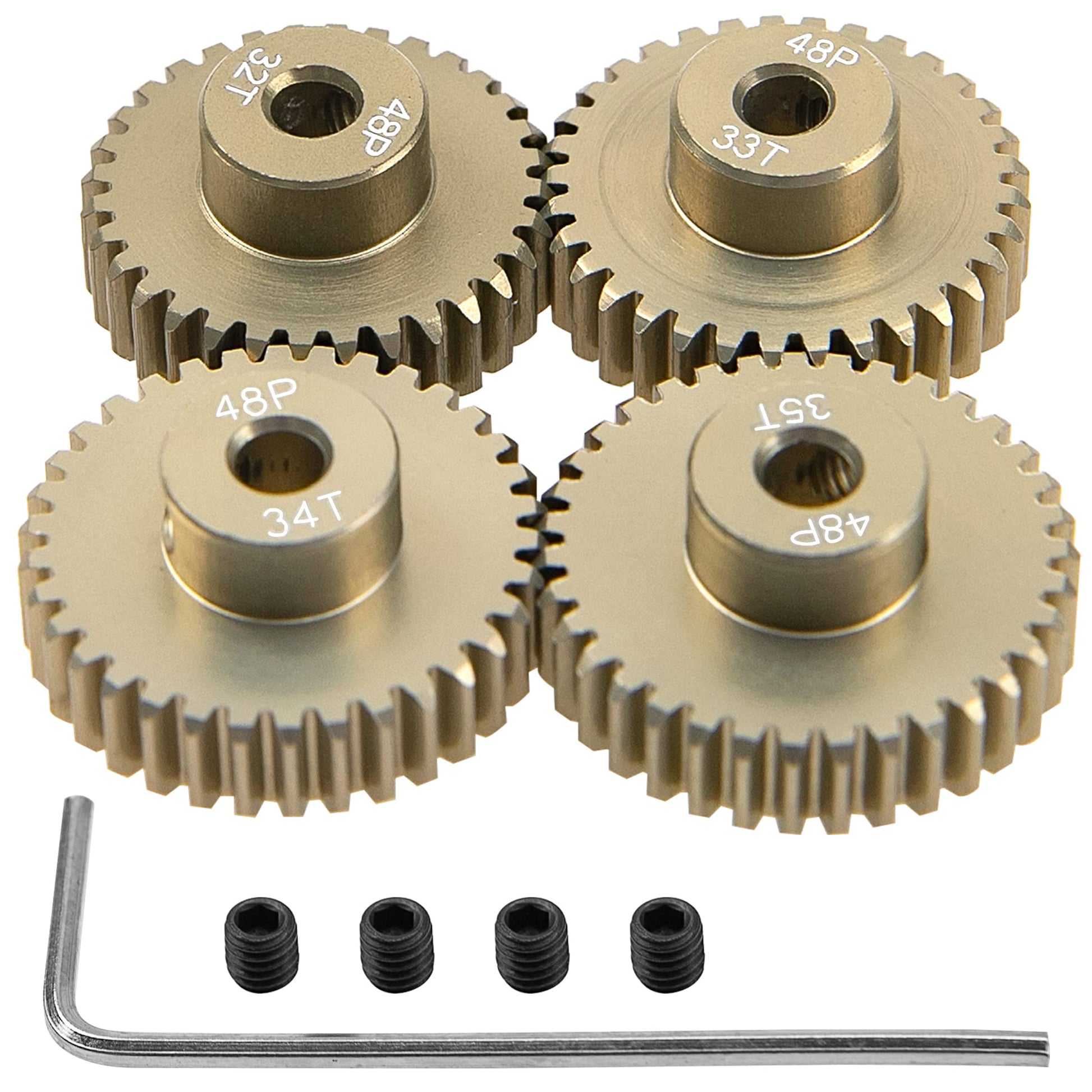 ShareGoo 7075 Aluminum Alloy 48P 3.175mm Pinion Gear Sets 32T 33T 34T 35T Motor Gears Fit 3.175mm (1/8-Inch) Shaft Compatible wi