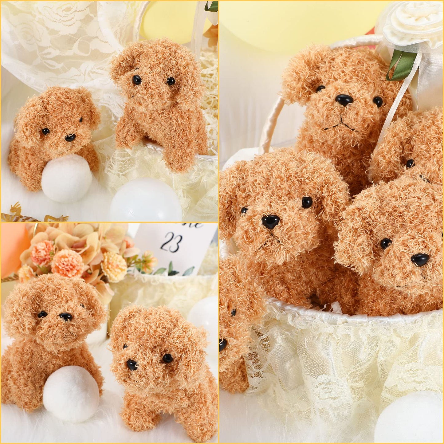 Sosation 20 Pcs Mini Plush Stuffed Puppy Bulk Easter Party Favor Gift Dog Party Gift Toy Soft Plush Dog For Kids Graduation Goodie Bag Fillers Baby Shower Birthday Carnival Prize(Light Brown)