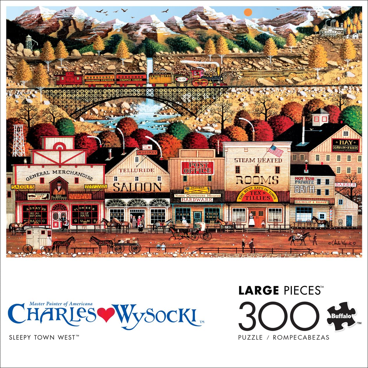 Buffalo Games 300-Piece Oversize Jigsaw Puzzle - Sleepy Town West by Charles Wysocki, Made in USA, Includes Full Color Poster
