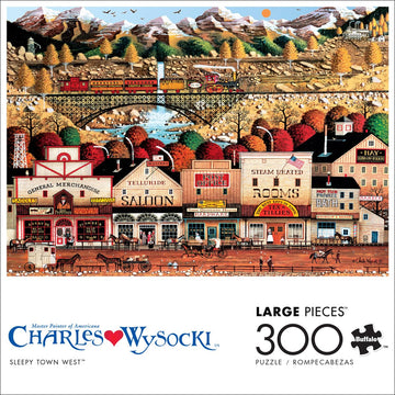 Buffalo Games 300-Piece Oversize Jigsaw Puzzle - Sleepy Town West by Charles Wysocki, Made in USA, Includes Full Color Poster