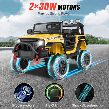 Hikole Battery Operated Car For Kids With Parent Remote Control, 12V Electric Ride On Cars W/Led Lights, Wireless Music, Safety