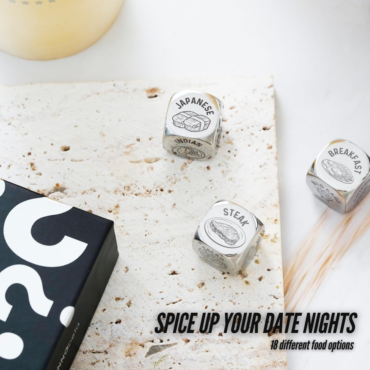 InnoBeta Food Dice Game - 3 PCS Stainless Steel Decision Dice for Couples, Date Night, Anniversary, Christmas Gift