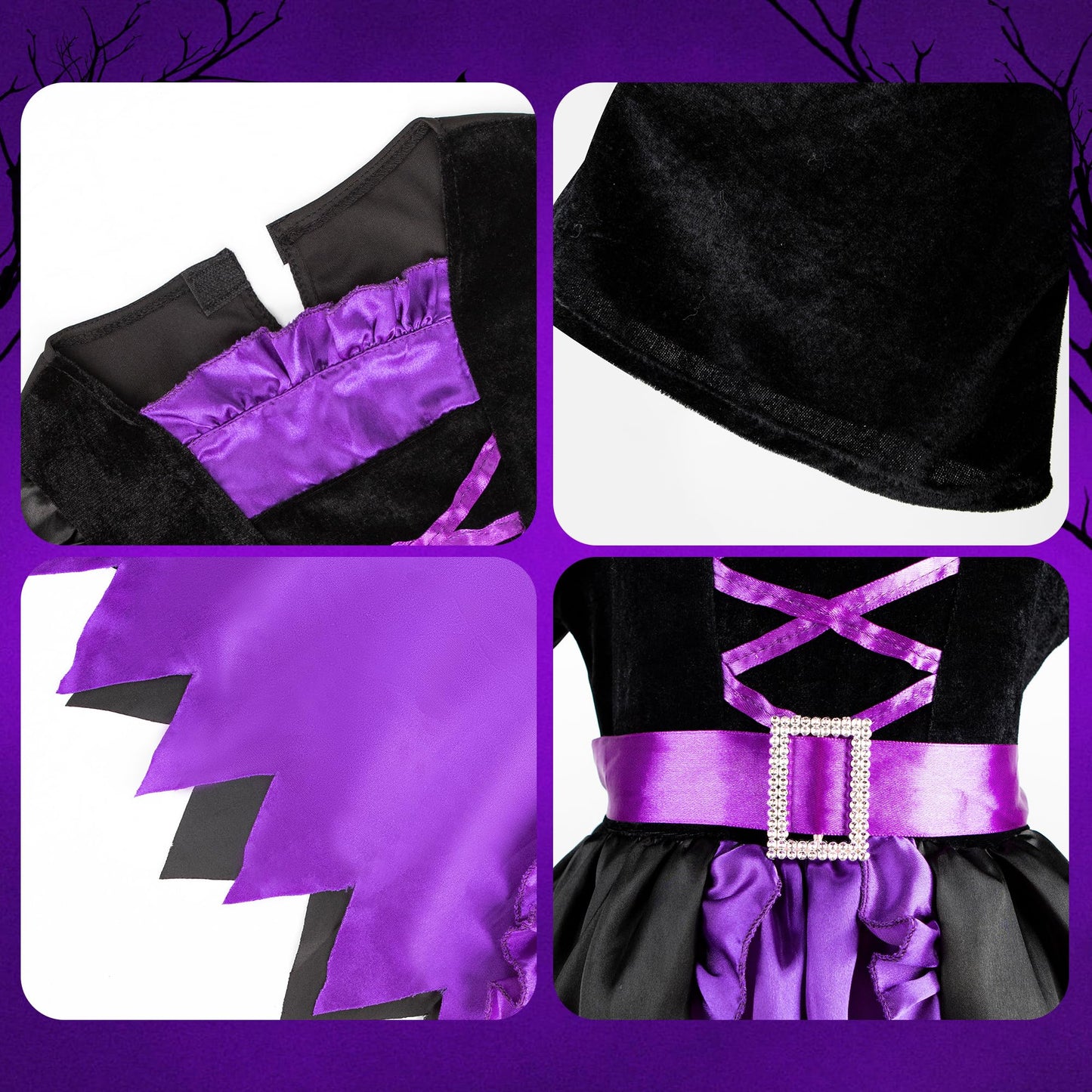 Kiddokids Witch Costume Set With Wand And Hat For Girls, Led Light Up Halloween Dress Up For 3-12 Year Olds, Parties And Role Pl