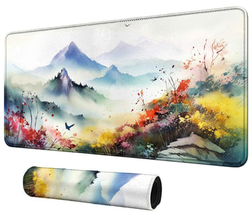 MTG & TCG Playmat, 24'' x 14'' Game Mat for Table, Perfect for Card Games, Watercolor Mountains Flowers