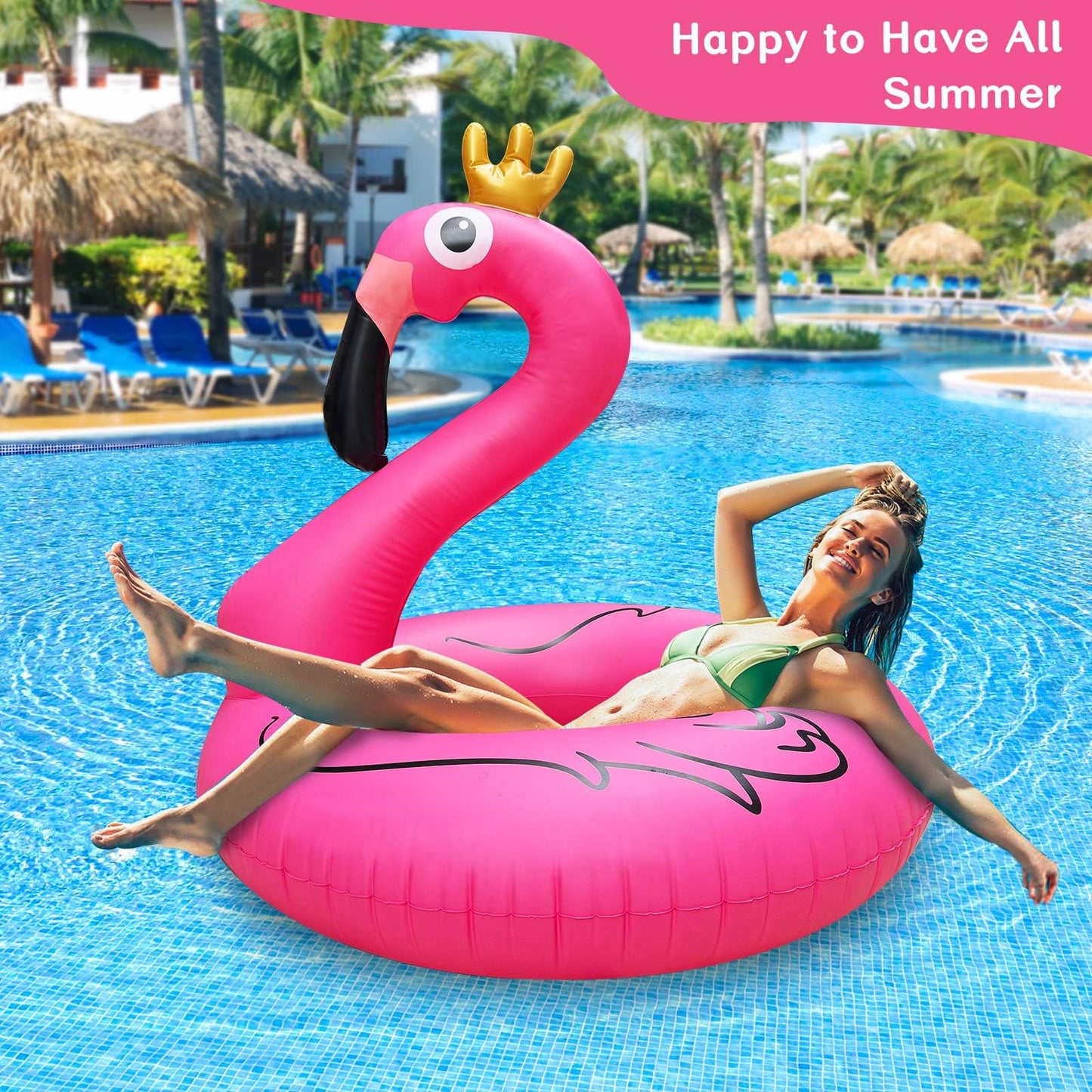 Topdear Inflatable Flamingo Pool Float, 42'' Pink Flamingo Swim Tube Rings, Large Pool Beach Floaties Lake, Blow Up Beach Floaty