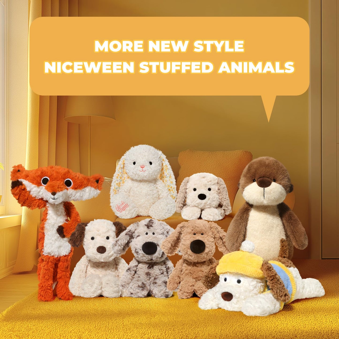 Niceween Stuffed Animals Adorable Dog Plush Toys 16.5 Inches Soft And Comfort Dog Plush Toy Gift For Kids, Beige/Grey