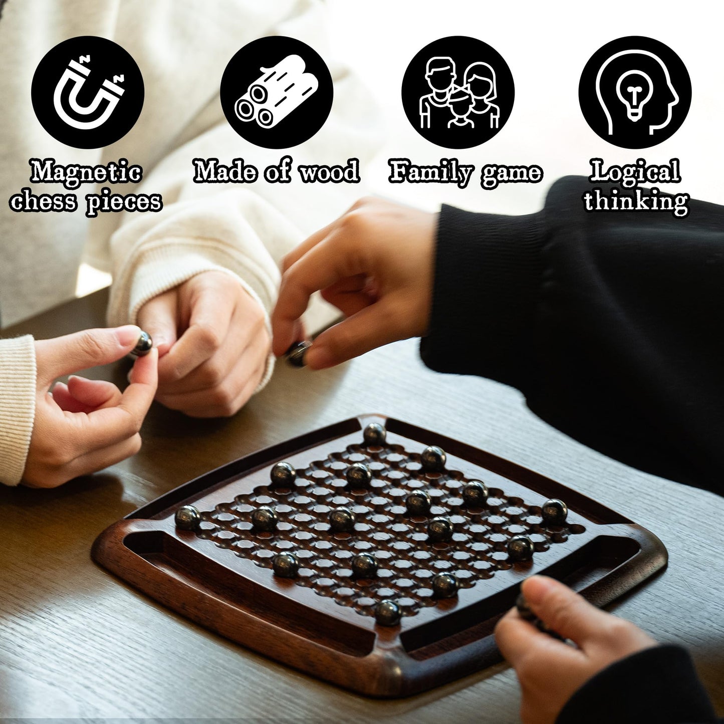 Lingle Wooden Magnetic Game, Magnetic Board Games For Kids And Adults, 24Pcs Metal Magnetic Marbles, Magnetic Rocks Game For Fam