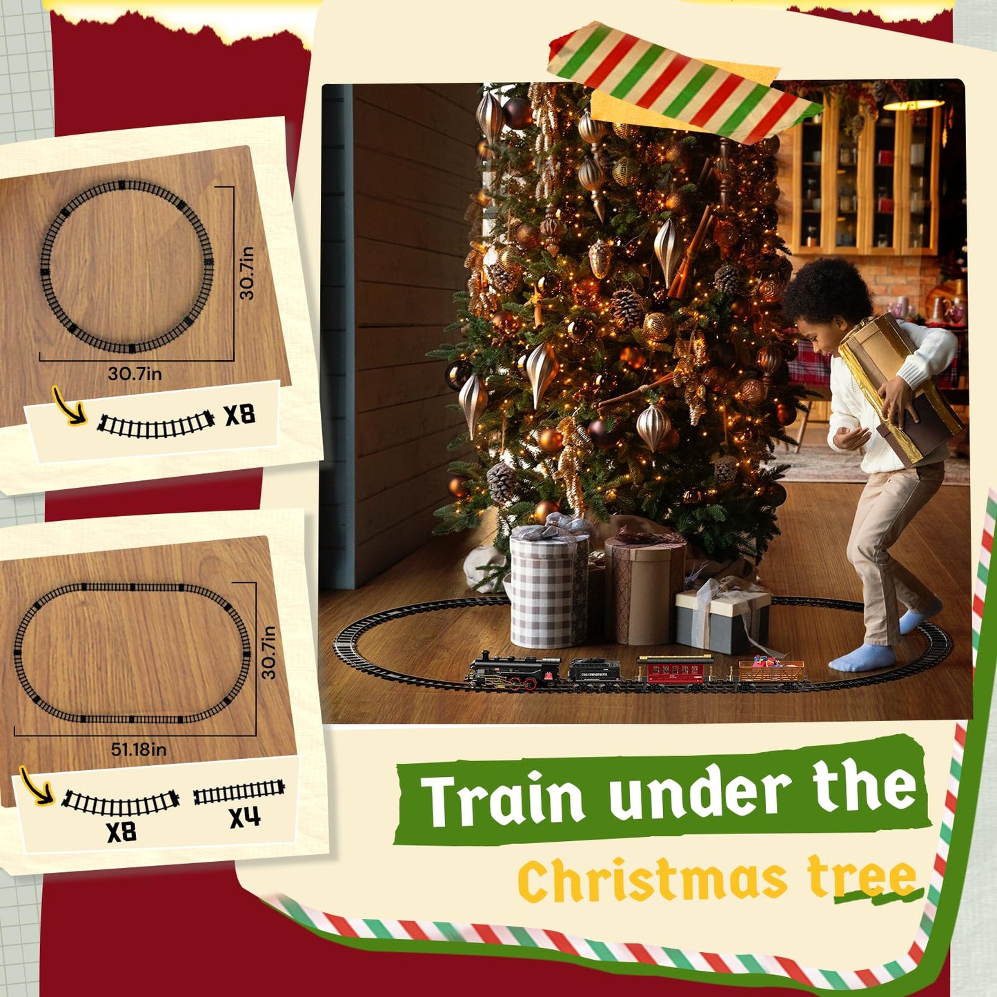 Hot Bee Train Set - Alloy Train Toys for Boys w/Glowing Carriage & Silent  Toy Train w/Smokes  Lights & Sound  Christmas Tree Train w/Steam Locomotive  Model Trains for 3 4 5 6 7 8+ Years Old Kids