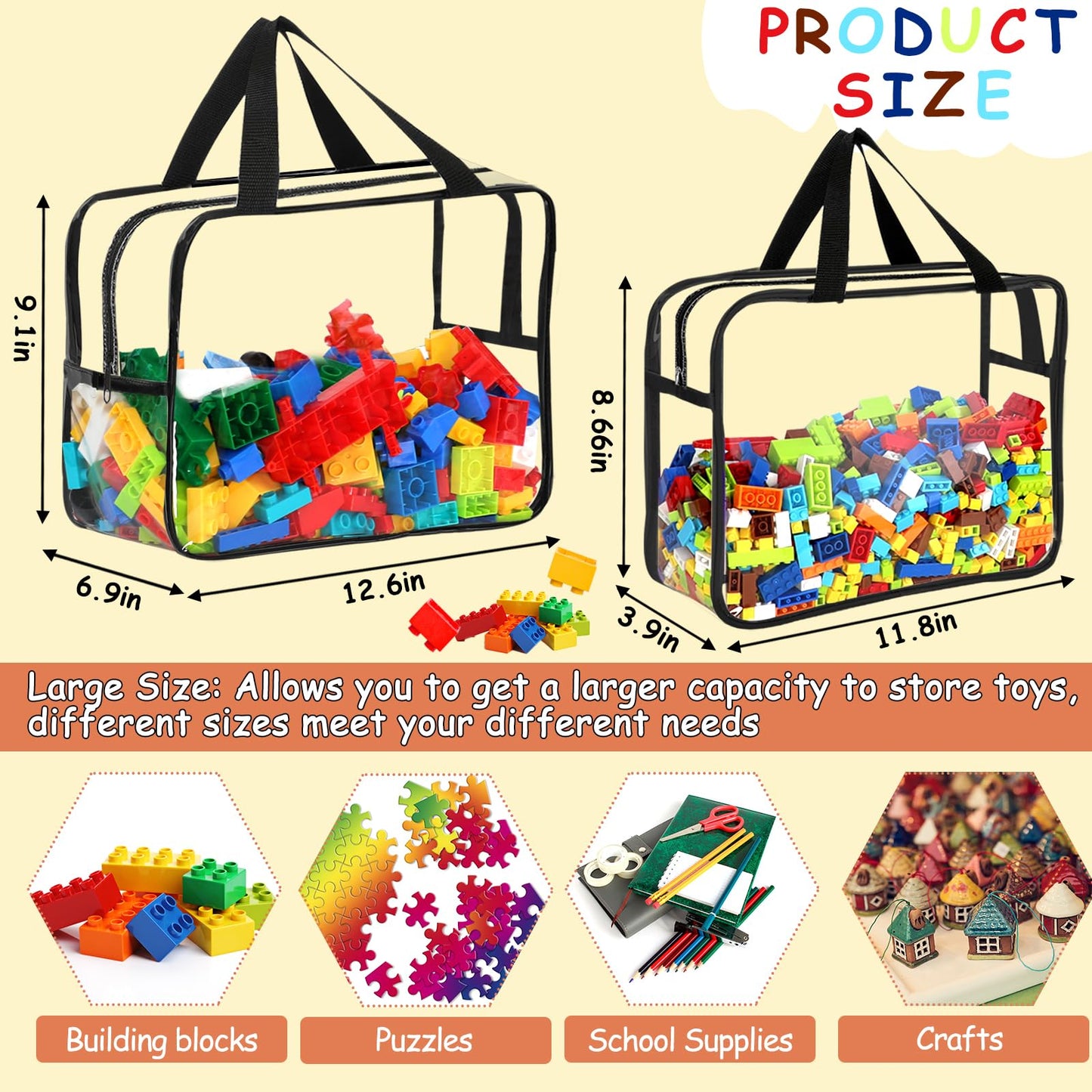 6 Packs Large Toy Storage Bags With Labels, Reusable Clear Pvc Board Game Storage, Travel Waterproof Organizer Bags With Zipper