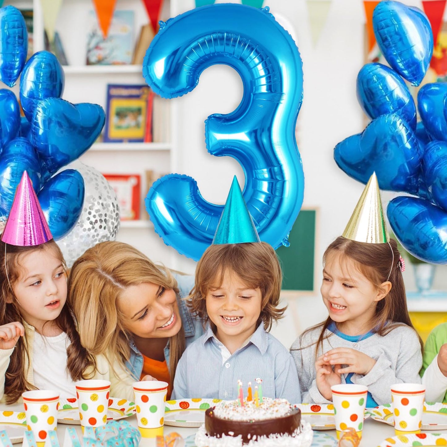 Blue Number 3 Balloon 40 Inch, Big Large Foil Helium Number Balloons, Jumbo Giant Mylar Number 3 Balloons For 3 Third Birthday P
