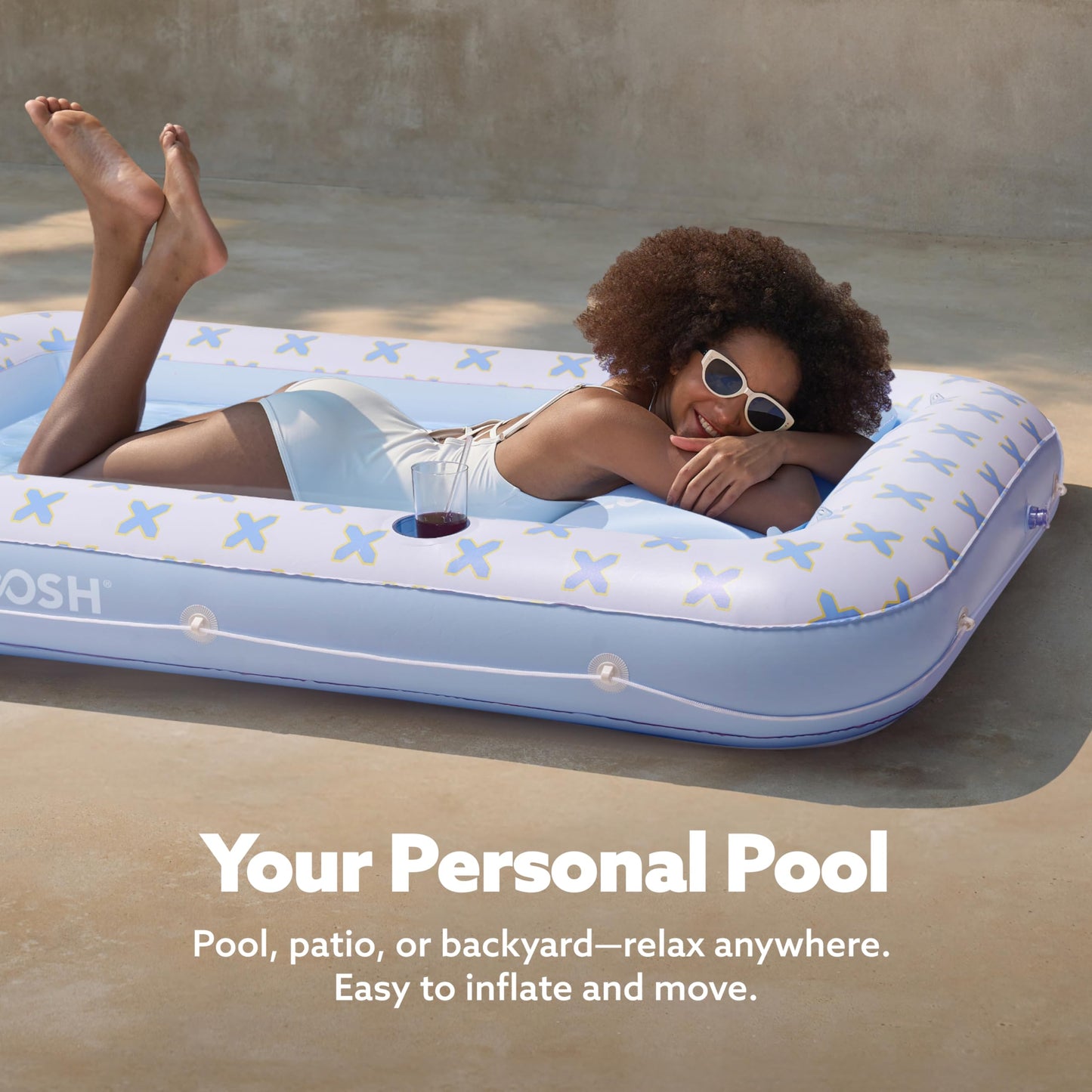 SLOOSH Inflatable Tanning Pool Lounger Float  70 x 46 Pool Floats mature-themed with Pillow  4 in 1 Suntan Tub Raft Floatie Sunbathing Bed Lounge for Water Blow Up Ball Pit Party Gifts  Blue Breezestar
