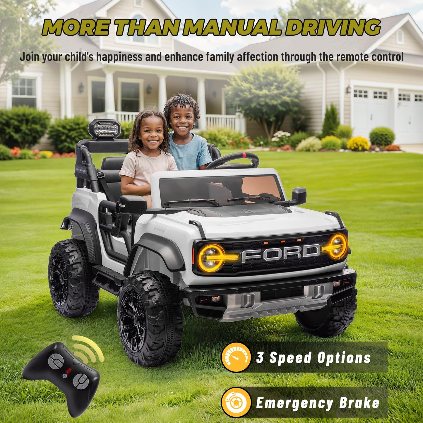 Enyopro 24V Ride On Toys For Big Kids, Licensed Ford Bronco Raptor 2-Seater Electric Car W/Remote Control, 21'' Spacious Seat, 2