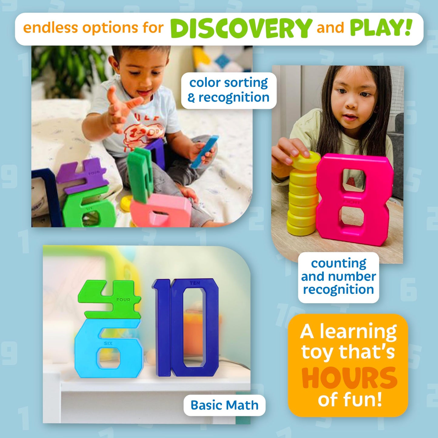 Skoolzy Number Blocks & Counting Coins 44 Piece Set, Toddler Toys Preschool Learning Activities Montessori Toys For Ages 18 Mont