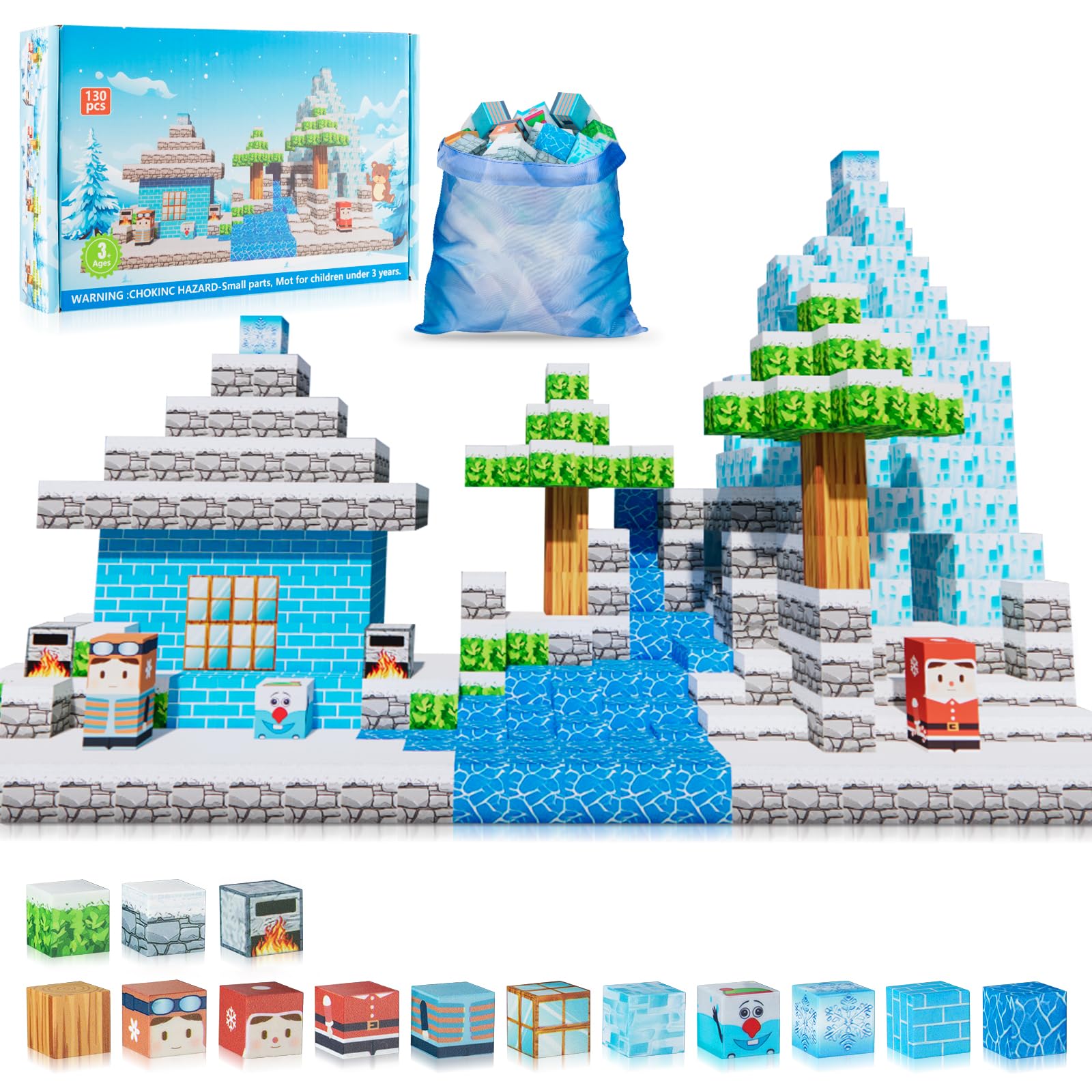 Cagwulle Magnetic Blocks-130Pcs Mine Magnet 3D Craft World Set,Magnetic Blocks Le Building Go Toys For Kids,Stem Sensory Toys Fo