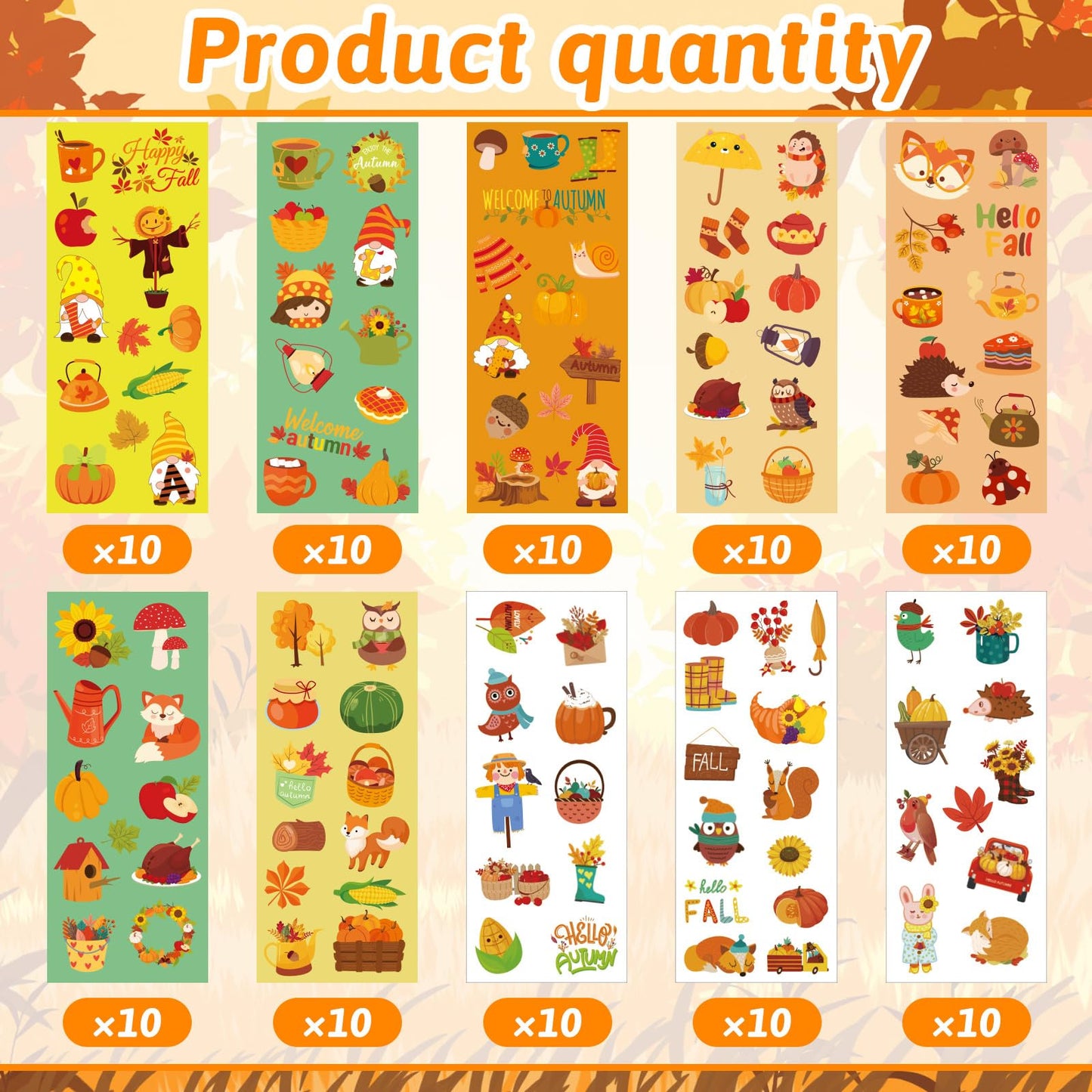 FEBSNOW 100 Sheets Fall Stickers for Kids, Over 1000pcs Assorted Autumn Stickers Thanksgiving Stickers Maple Leaf Stickers for A