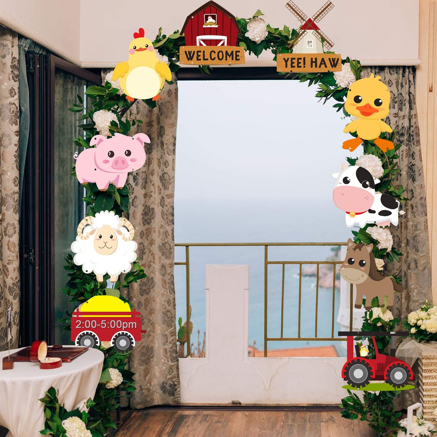 Farm Animal Themed Party Decorations, Farm Animal Cutouts Banner, Farm Animals Theme Party Door Signs for Baby Shower Family Reu