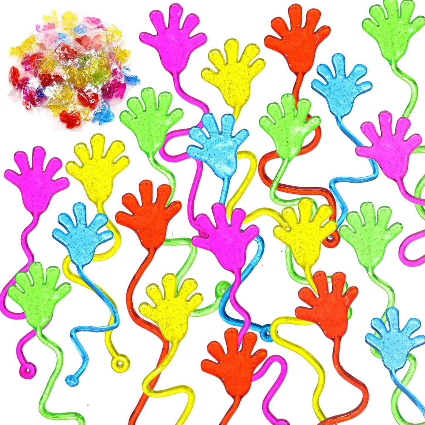 Leyndo 200 Pcs Glitter Sticky Hands Bulk Party Favors Sticky Hand for Kids Goodie Bag Stuffer Mini Stretchy Sticky Toys Kids Bir