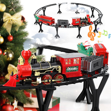 Christmas Train Set With Bridge,Smoke, Light And Sounds Effect, Kids Electric Train Set, Toy Train Set For Around Tree, Train To