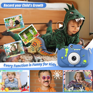 Upgrade Dinosaur Kids Camera, Christmas Birthday Gifts For Girls Boys 3-12, 1080P Hd Selfie Digital Video Camera For Toddlers, C