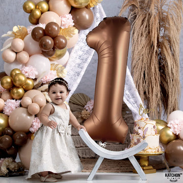 Big, Brown 1 Balloon Number - 40 Inch, Brown 1 Birthday Balloon | Number 1 Balloon Brown, 1St Birthday Decorations | Safari Theme Party Decorations | 1 Year Old Balloon For 1St Birthday Party Supplies