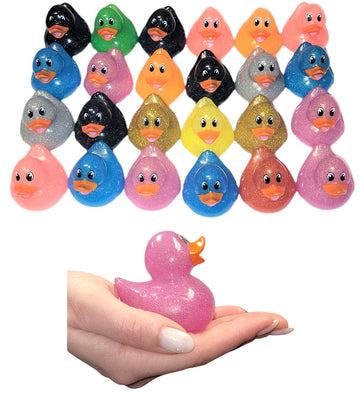 Colorful Glitter Rubber Duckies (2.5'') Assorted Neon Color Ducks Ducky Duck (25)
