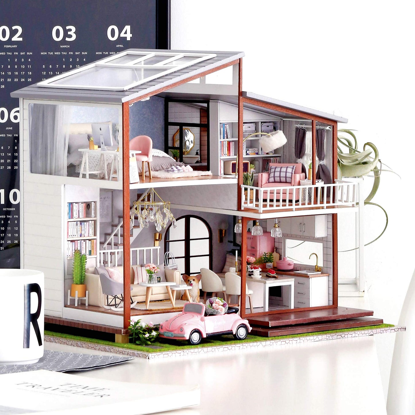 Spilay DIY Dollhouse Miniature with Wooden Furniture DIY Dollhouse Kit Large Villa Model with LED Light & Music Box 1:24 Scale Creative Room Gift for mature-themed Teenager
