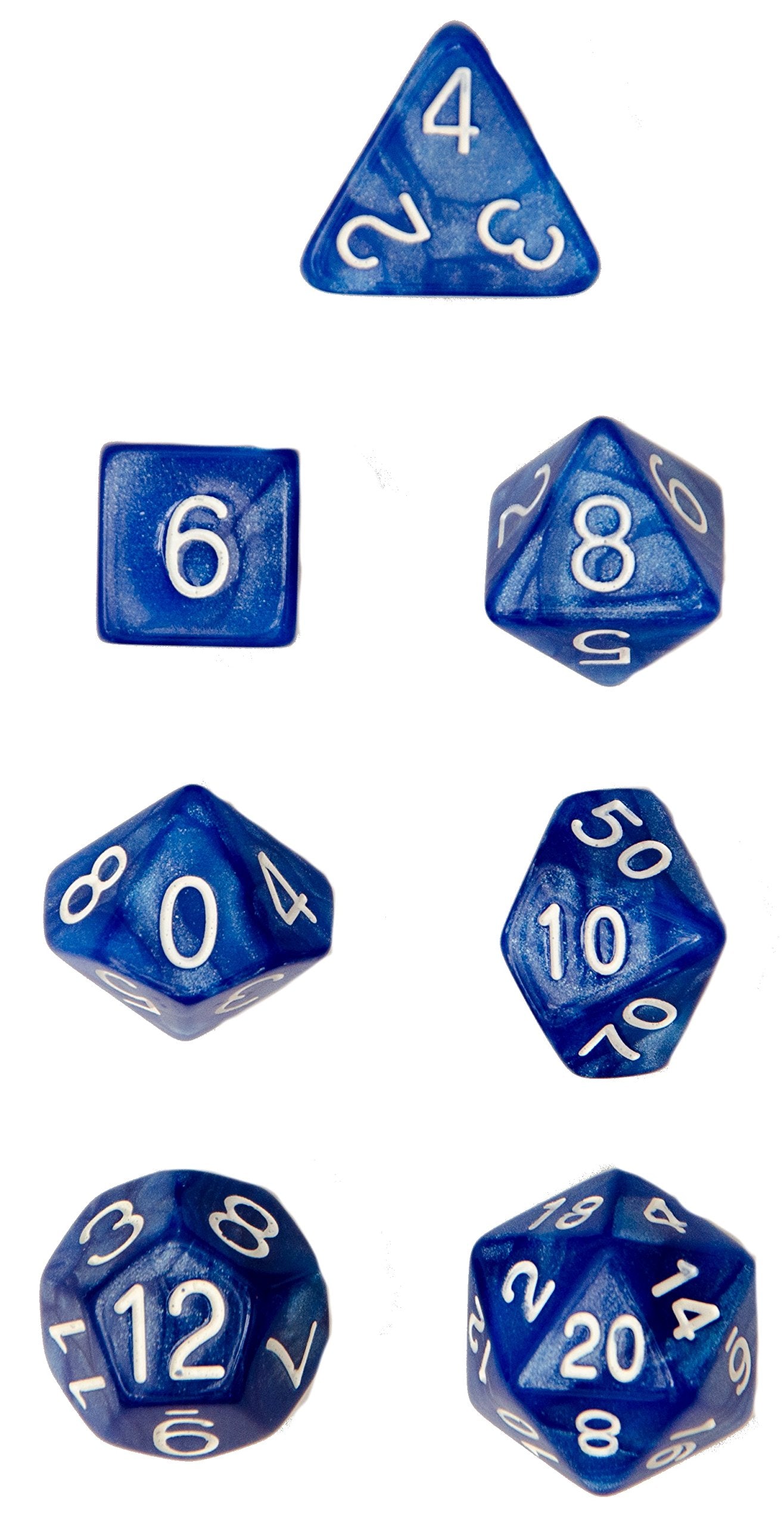 Role 4 Initiative R4I50201-7B Polyhedral Marble Blue With White Number Dice  Set Of 7
