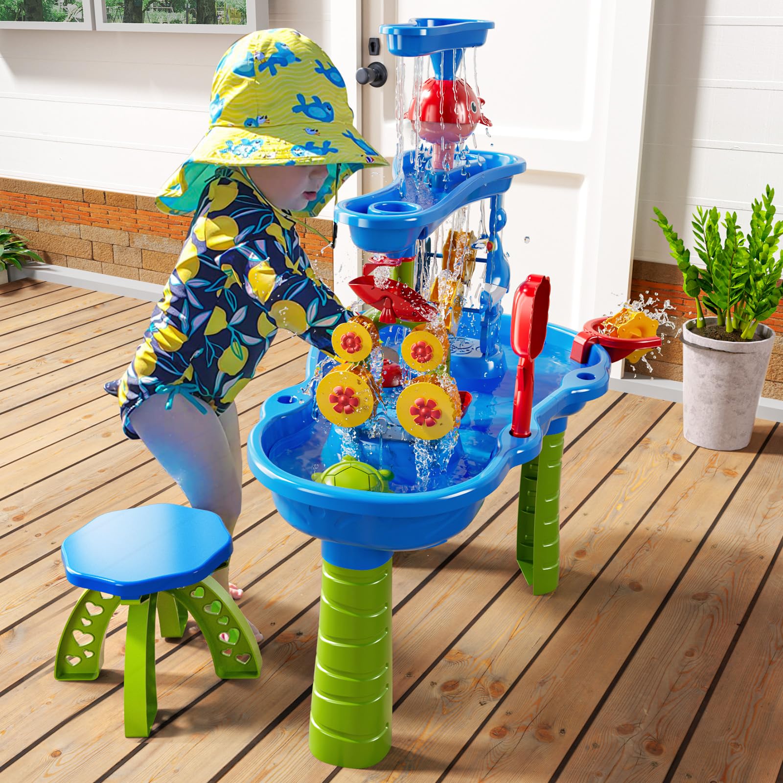 Jukudahu Kids Sand Water Table For Kids 3 4 5 6 7 8 Years Old - 3-Tier Summer Outdoor Toys, Water Waterfall Sensory Play Table W