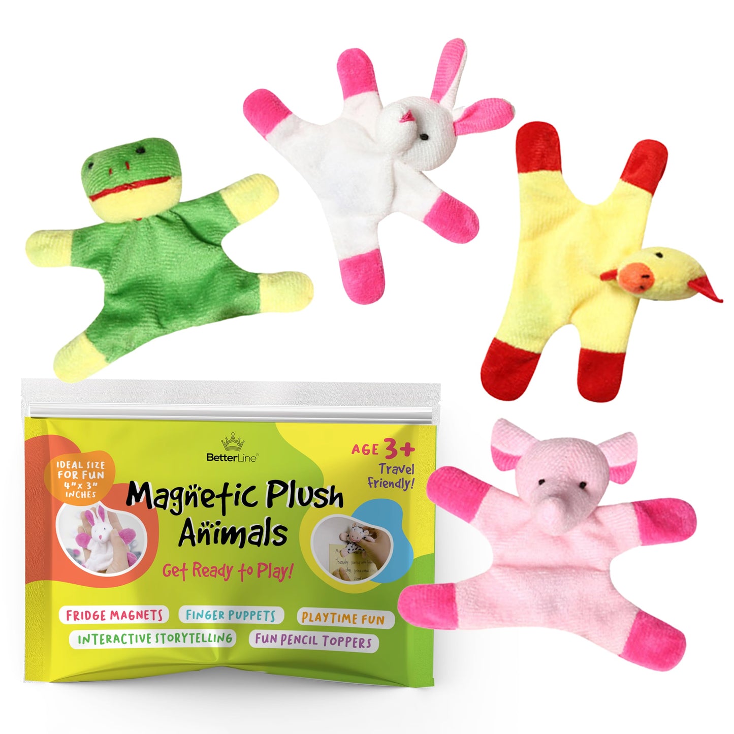 Animal Magnets Toy Set For Refrigerator, Fridge And Board Magnets, Plush Animal Toys (4-Piece Set)