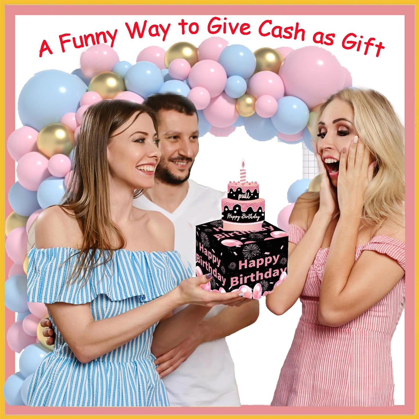 Birthday Money Box For Cash, Money Roll Gift Box For Cake Pull Out Kit With Cards Money As Money Bouquet, Surprise Birthday Mone